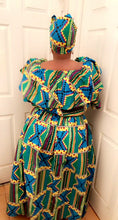 Load and play video in Gallery viewer, Ankara Crop top, Slit Skirt set w/ matching head wrap and mask
