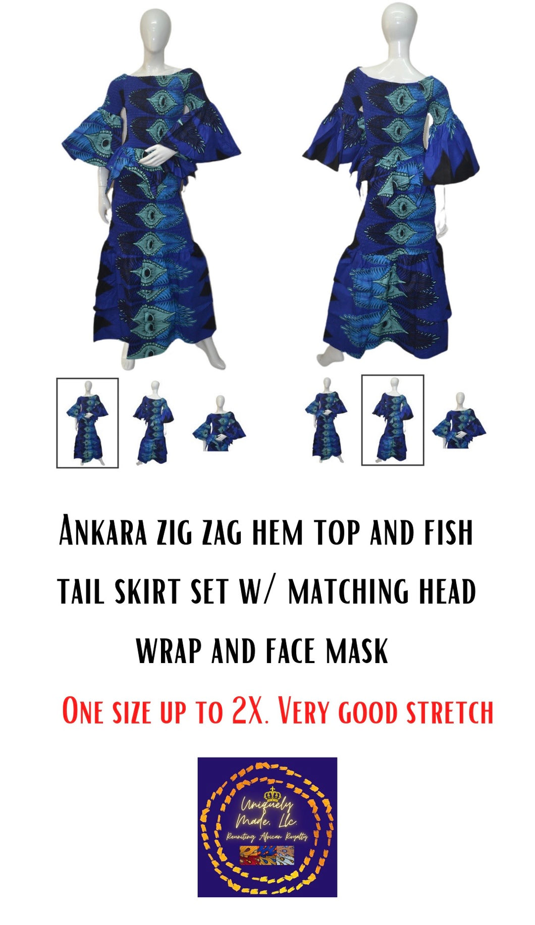 STRETCHY Ankara Zig Zag hem top and fish tail skirt