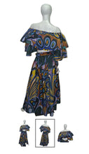 Load image into Gallery viewer, Ankara Crop top and Slit Skirt set w/ matching head wrap and mask
