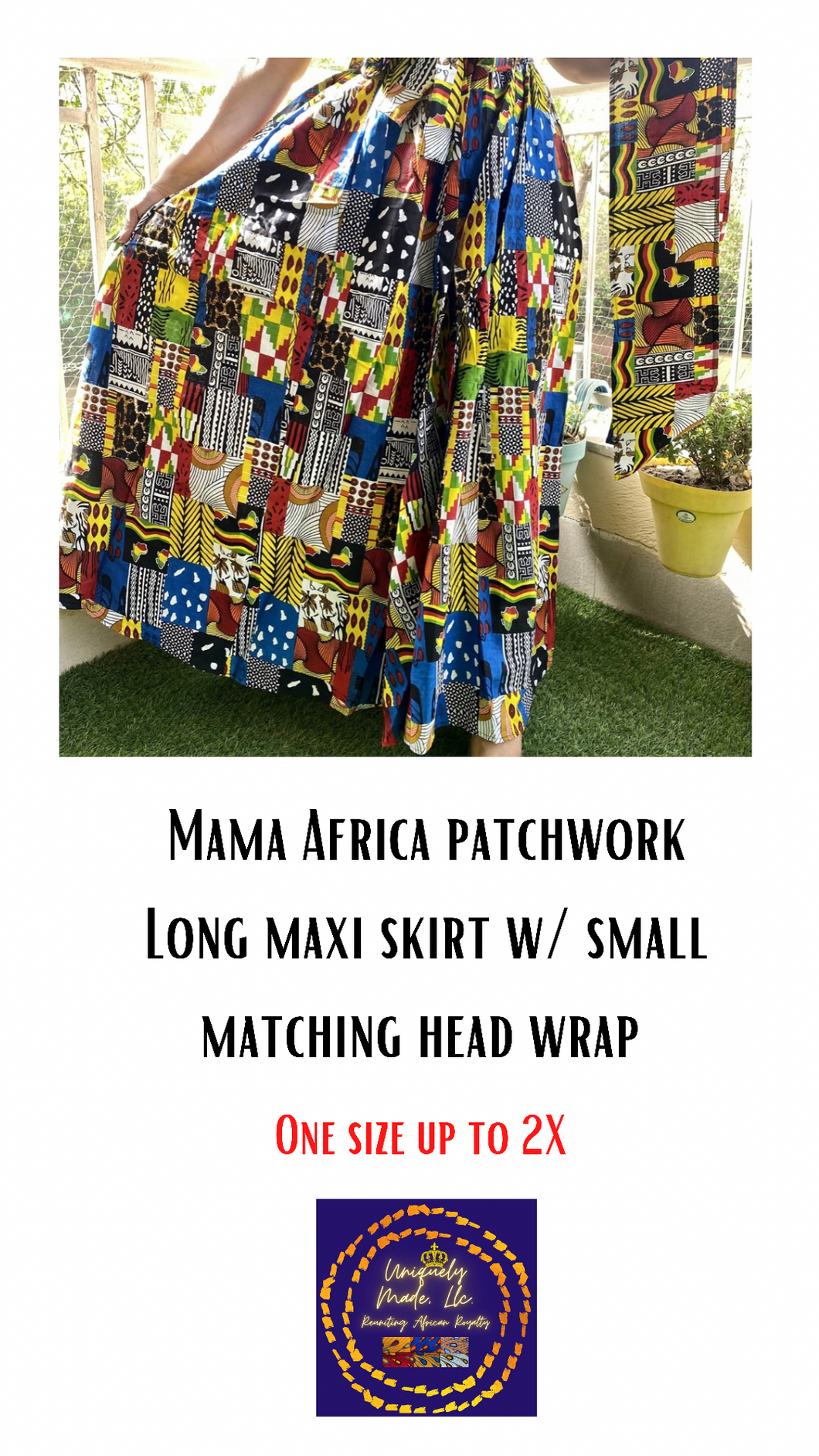 Africa ❤️patch work maxi skirt w/ small head wrap