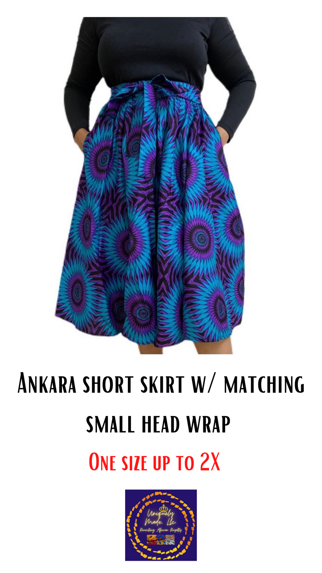 “Blue crush 💙” short Ankara skirt w/ matching head wrap