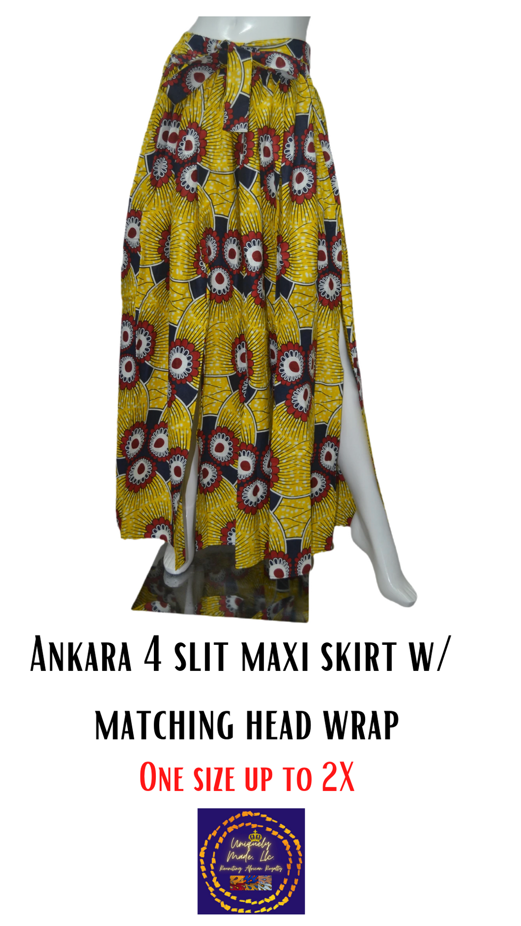 Ankara 4 slit maxi skirt w/ small head wrap