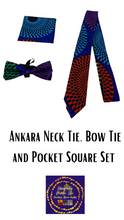 Load image into Gallery viewer, Ankara Neck Tie, Bow Tie and Pocket Square Set
