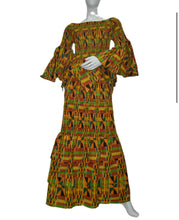 Load image into Gallery viewer, STRETCHY Kente Zig Zag hem top and three layer skirt set
