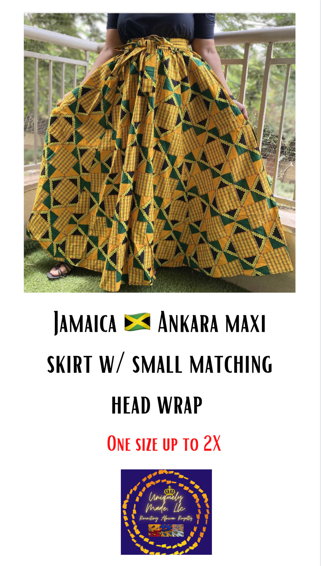 Jamaica 🇯🇲 Ankara long maxi skirt w/ small head wrap