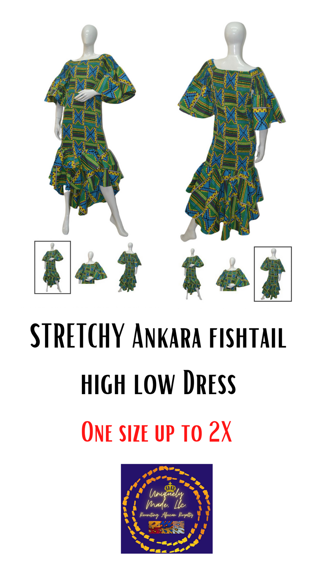 STRETCHY Ankara fishtail high low Dress