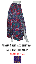 Load image into Gallery viewer, Ankara 4 slit maxi skirt w/ small head wrap
