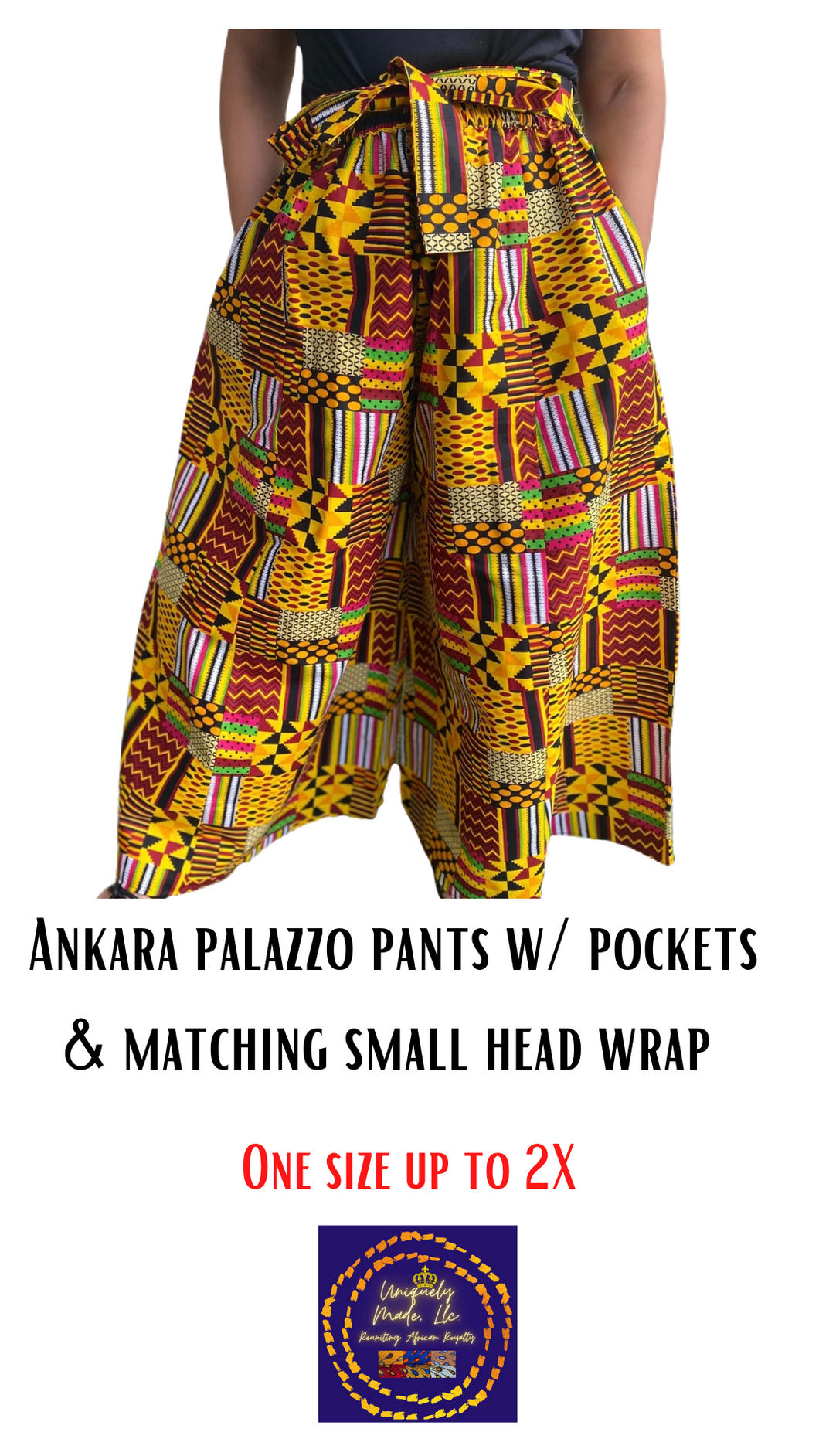 Ankara Palazzo pants w/ pockets and small head wrap