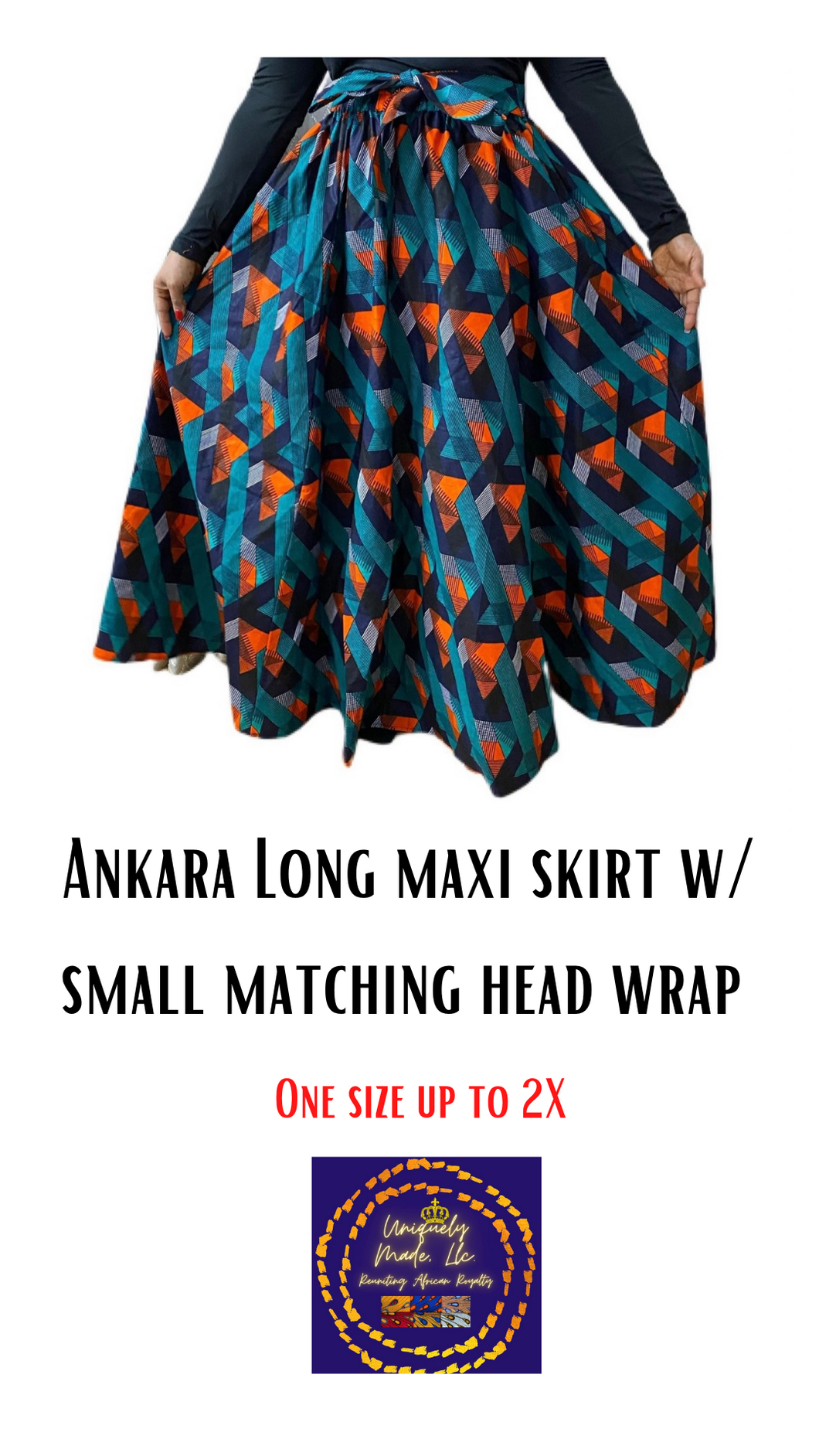 Ankara long maxi skirt w/ small head wrap