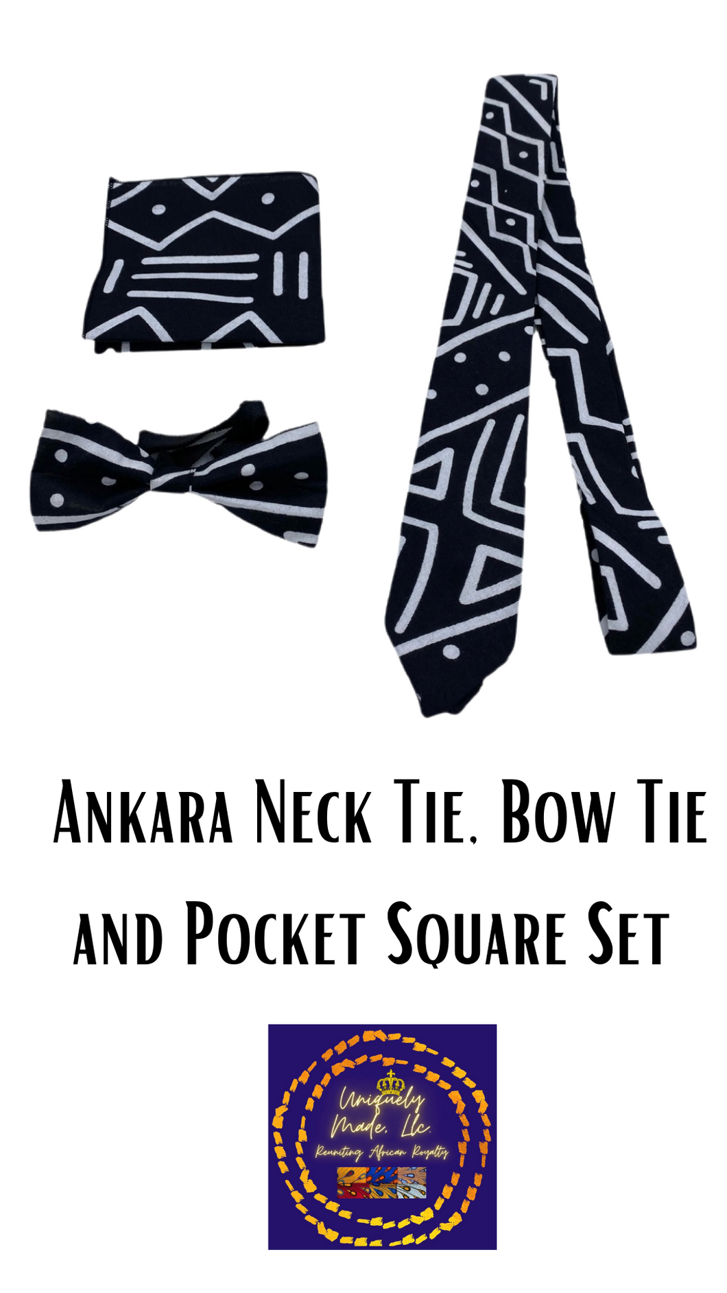 Ankara Neck Tie, Bow Tie and Pocket Square Set