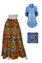 Load image into Gallery viewer, “Light Denim” Ankara long maxi skirt w/ small head wrap
