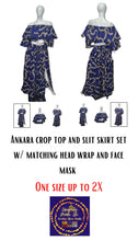 Load image into Gallery viewer, Ankara Crop top, Slit Skirt set w/ matching head wrap and mask
