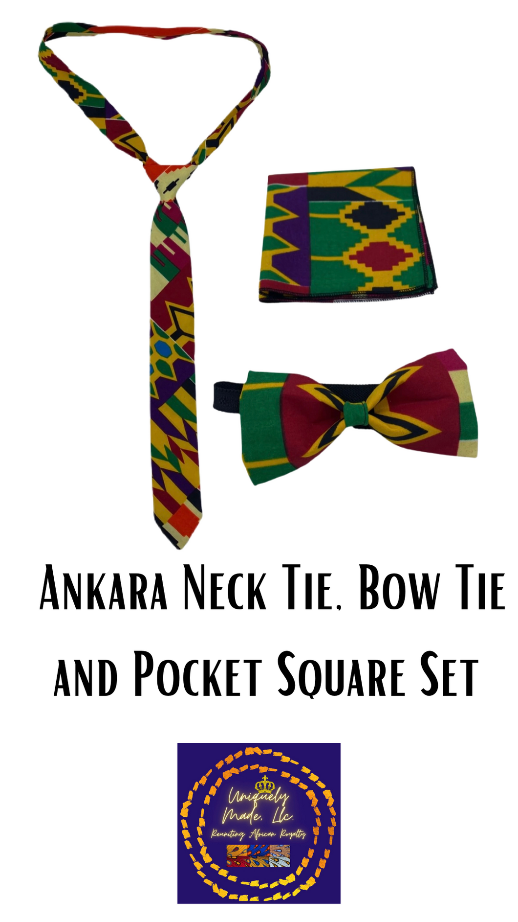 Ankara Neck Tie, Bow Tie and Pocket Square Set