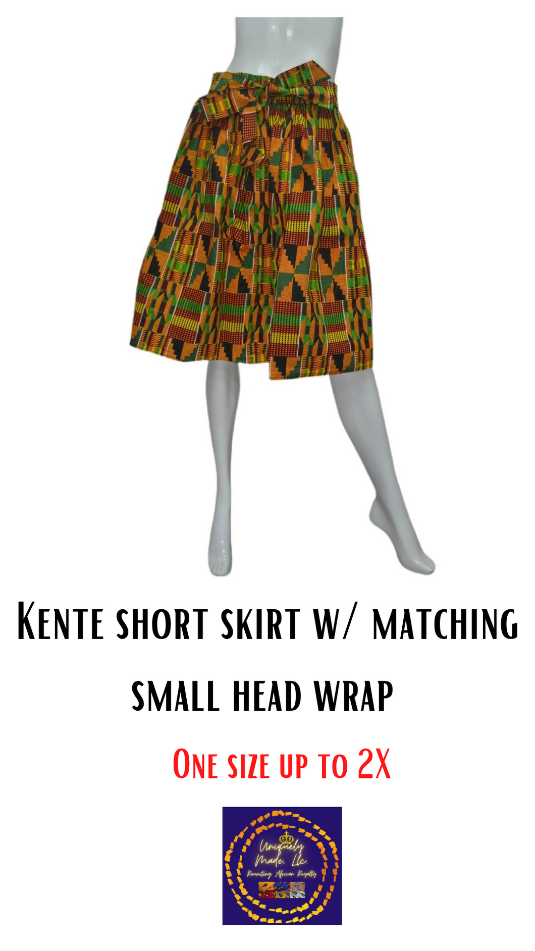 Kente print short skirt w/ matching head wrap